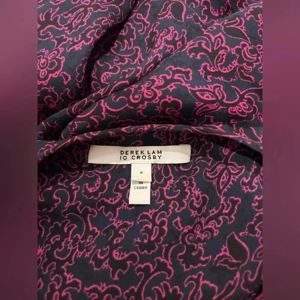DEREK LAM 10 CROSBY Laced Printed Silk Handkerchief Tank, Midnight / Size 8 / - Picture 7 of 9
